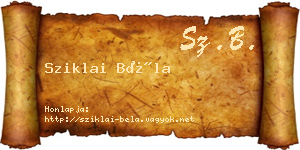 Sziklai Béla névjegykártya